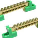 Bornera Tierra 6x9mm 4 Puntos PVC Verde